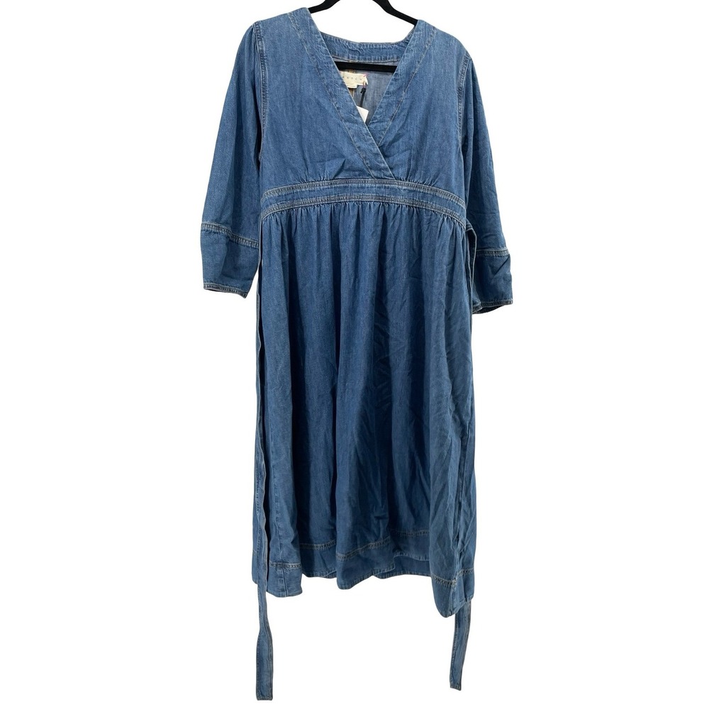 Hatch Women's  Maternity Dress Wrap Blue Organic Cotton Size 3